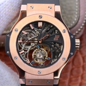 Replica Hublot Big Bang Hollow Tourbillon 18K Rose Gold Skeleton Dial