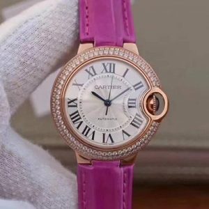 Replica Cartier Ballon Bleu 36MM Rose Gold V9 Factory Silver Dial