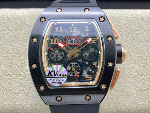 Replica Richard Mille RM011 KV Factory Black Rubber Strap