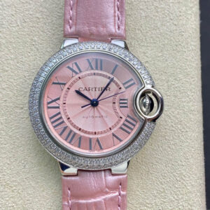 Replica Ballon Bleu De Cartier 33MM V6 Factory Pink Leather Strap